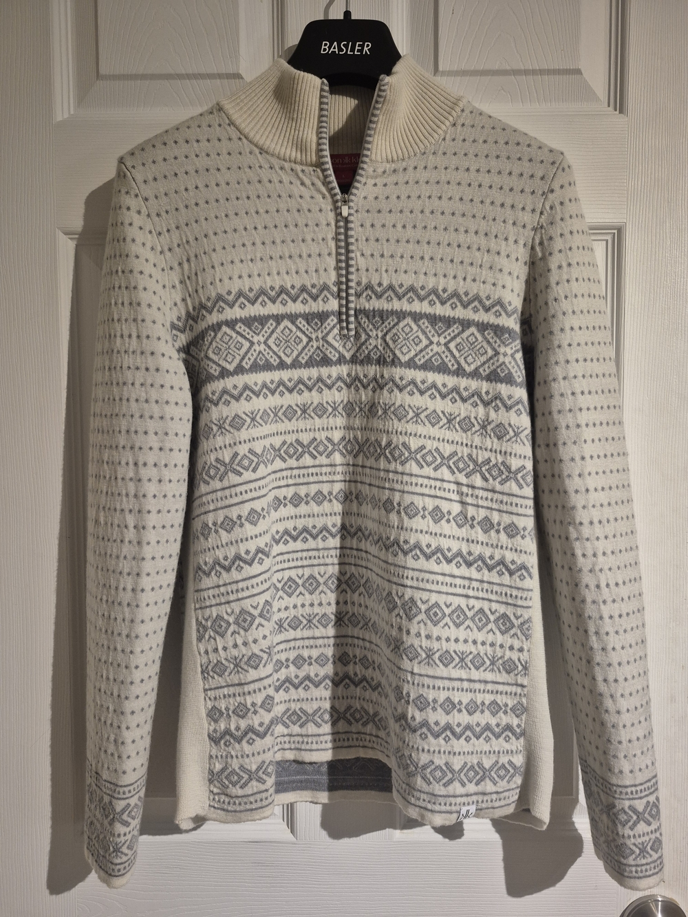Krimson Klover Cream and Light Gray Nordic Zip-Up Sweater